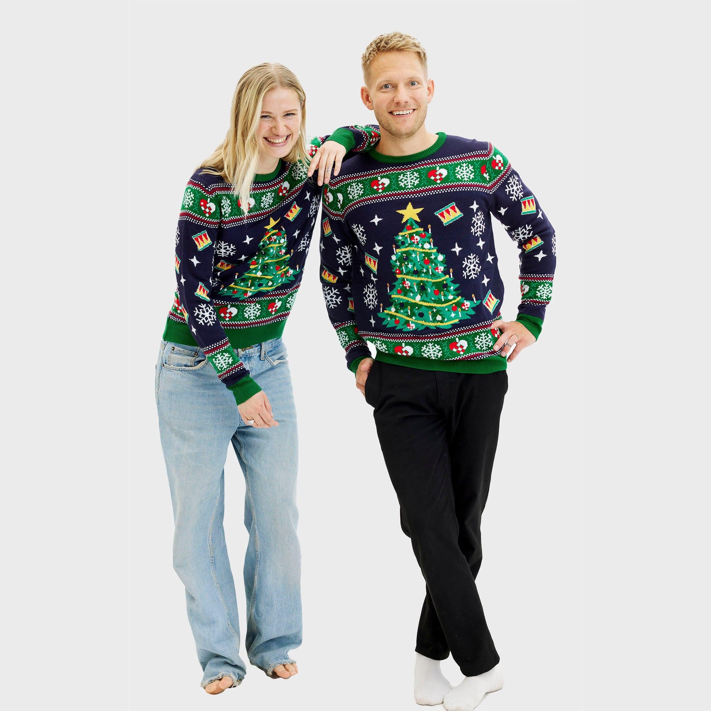 Weihnachtspulli Mit Weihnachtsbaum LED Navy - Damen